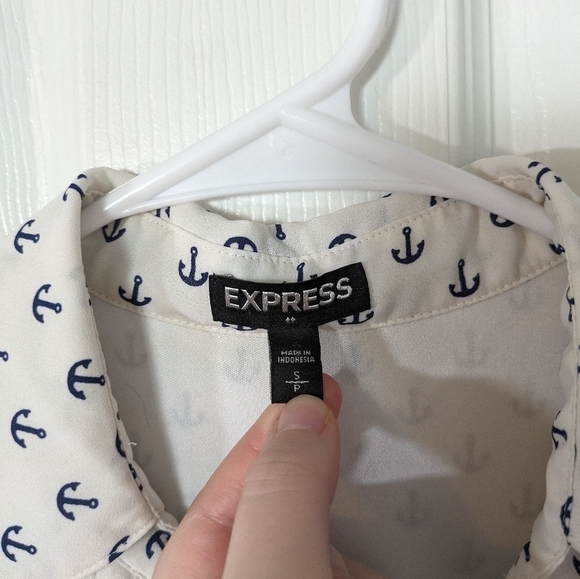 Express Anchor Print‎ Button-Up Sleeveless White & Blue Nautical Dress Size S - Picture 2 of 8